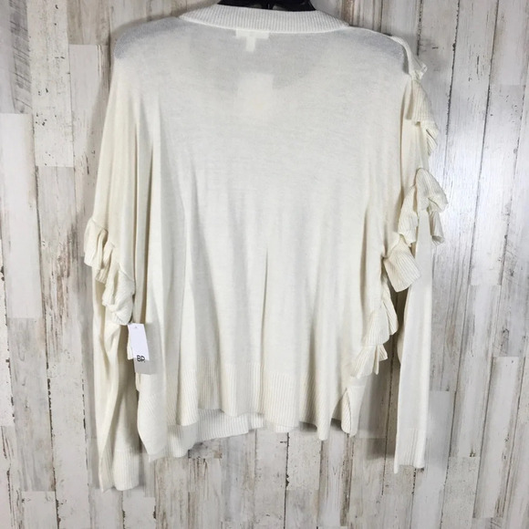 BP Nordstrom Ruffle Pullover Sweater Long Sleeve S Blouse Ivory White Knit Cozy - Picture 5 of 5